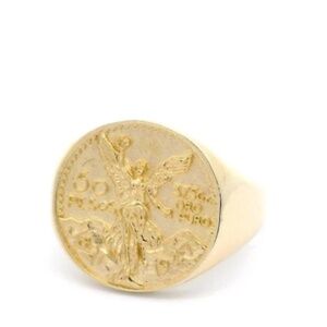 Solid gold ring large coin ring peso